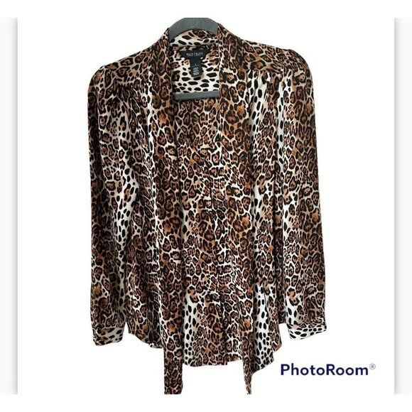 White House Black Market leopard print tie front blouse - Picture 2 of 15